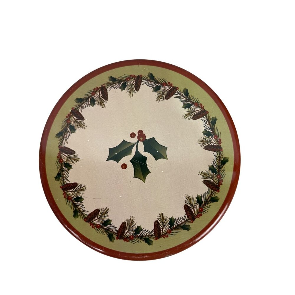 Holiday Tin With Pinecone & Holly Design 3 Lb Capacity Made In USA Durable Metal